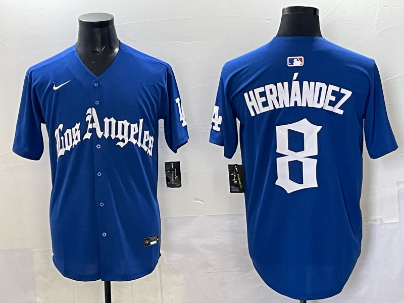 Men Los Angeles Dodgers #8 Hernandez Blue 2025 Nike MLB Jersey style 003->san francisco 49ers->NFL Jersey